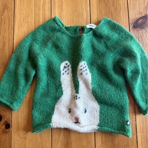 Maisonette Ouef 100% Wool Green Bunny Sweater 12mo-2T